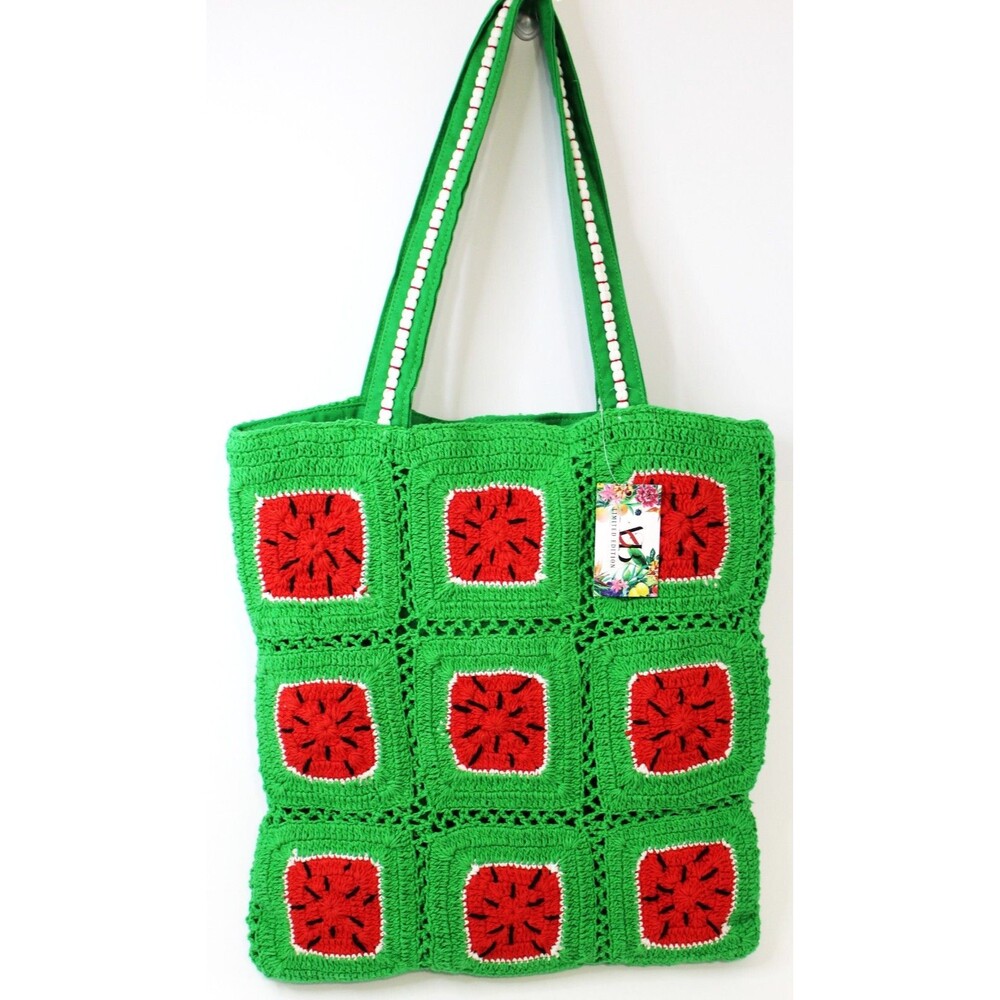 Crochet Watermelon Tote Bag Lined beach summer tote boho America and Beyond NWT